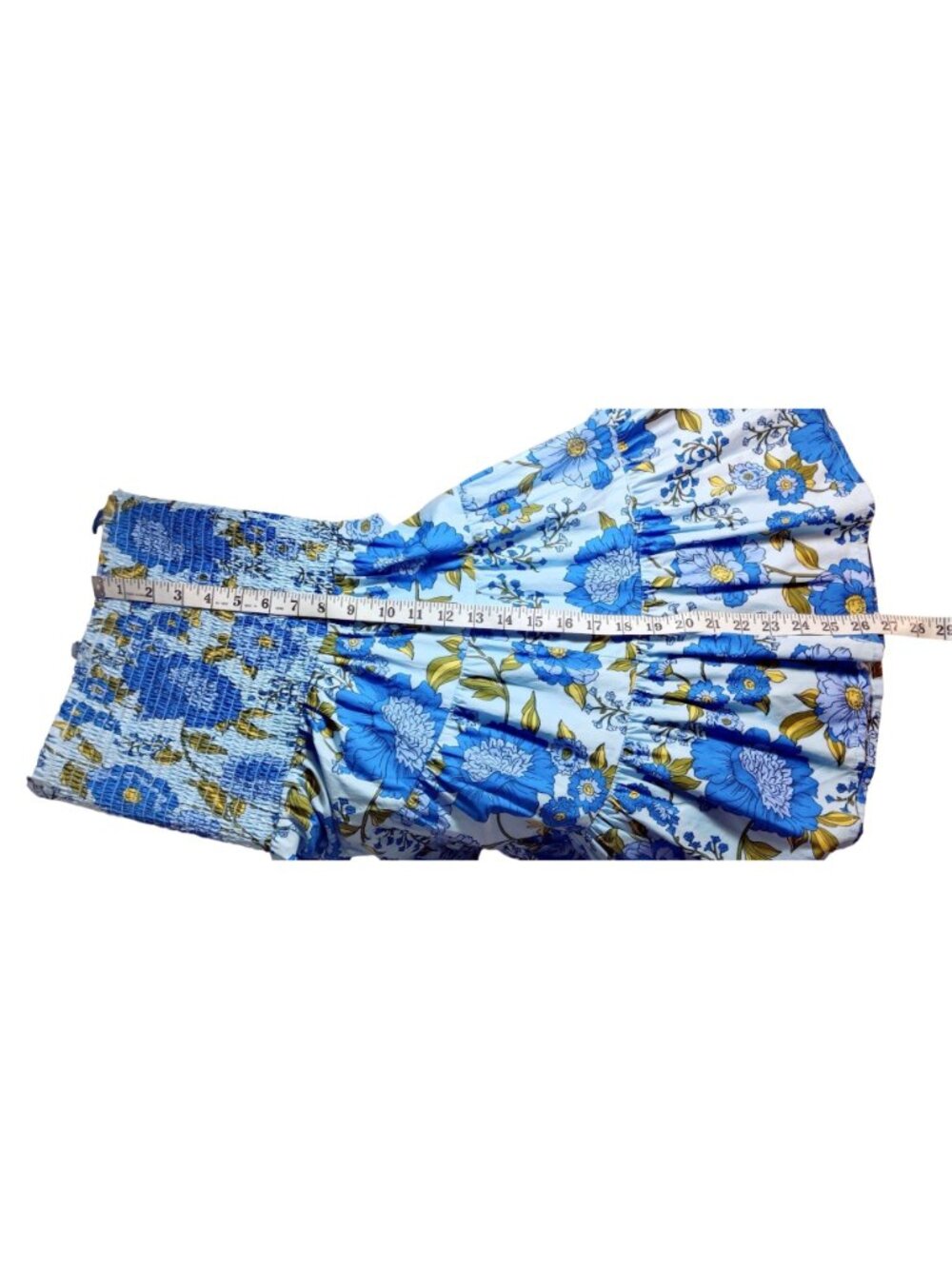 Blue Floral Sun Dress Mid-Thigh Mini XS Steve Madden Adjustable Straps Smocked - Picture 12 of 13